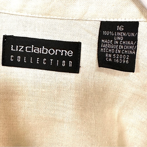 Liz Claiborne Collection Cream Button Down‎ Linen Shirt, Extra Long,  16 - Picture 2 of 10